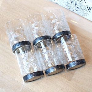 6 SHOT VODKA Glasses Vintage/ 6 Crystal Glasses on Metal Tray/ Russian Retro Drinks Serving/ USSR