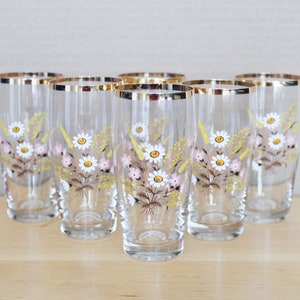 6 GLÄSER Vintage/ 6 Gläser Blumen Abziehbild und Goldrand/ Vintage Getränke Servier/ Lettland