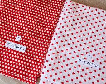 COTTON FABRIC Vintage/ Piece of Cotton Fabric Red & White Polka Dots/ Vintage Textile/ Latvia