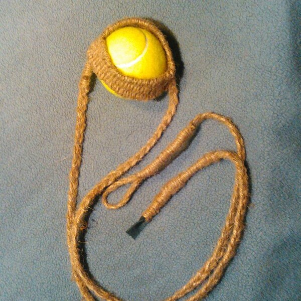 All Natural Hand Braided Jute Sling w. Leather Release Tab /Shepherds Sling/Rockman style sling/ Dog ball launcher / Great holiday gift idea