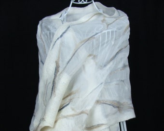 Nuno Felted Silk Scarf: Handmade Merino Wool Bridal Shawl