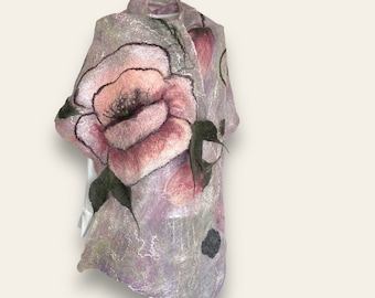 Poppy Flower Nuno Felted Shawl: Handmade Merino Wool Silk Wrap