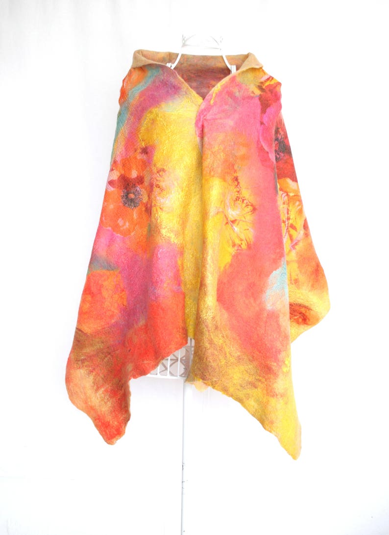 Silk Felt Scarf Large Wool Scarf Nuno Felted Shawl Orange - Etsy