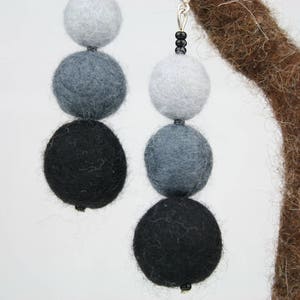 Nuno Felted Ball Earrings: Gray, Black, and White Wool Jewelry