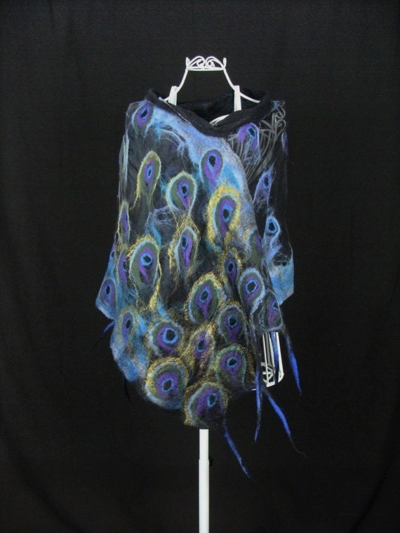 Peacock feathers nuno-felt shawl