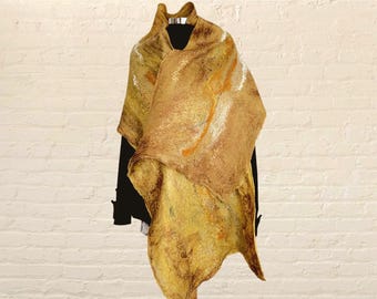 Nuno Felted Merino Wool Scarf: Handmade Art-to-Wear Shawl