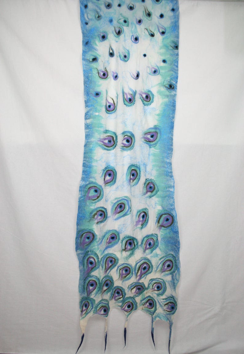 Peacock Feather Silk Shawl Nuno Felted Shawl Peacock Felt Etsy