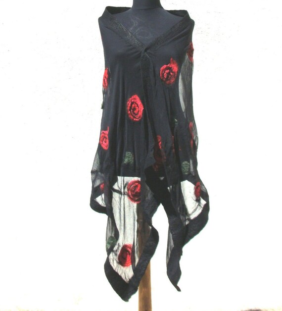 black shawl with red roses