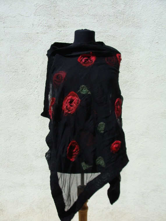 black shawl with red roses