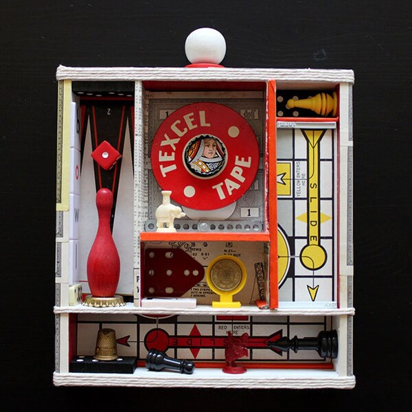 Vintage Found Object Assemblage Game Piece Upcycled Art