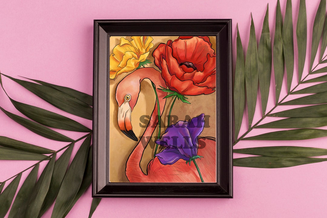 Flamingo Flowers Print - Etsy