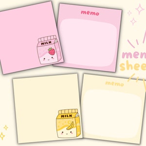 Kawaii Milk Memo Note Sheets: Printable Journal Scrapbook (PDF & PNG)