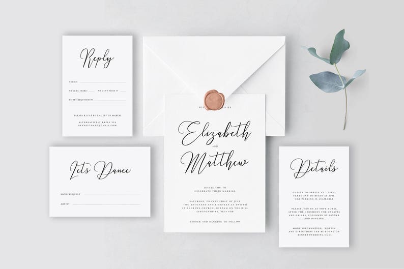 Calligraphy Wedding Invitation Template Editable Templett Etsy