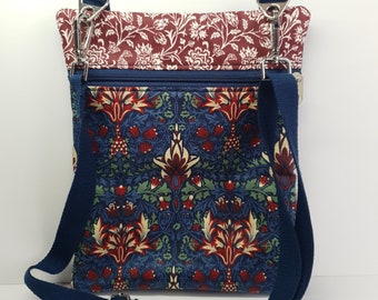 William Morris Handmade Water Resistant Flat Cross Body Handbag, Bag, Day Trip, Casual Style, Sling Bag, Purse