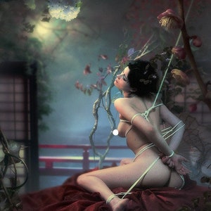Arthur Berzinsh Shibari raster grafische schilderprint