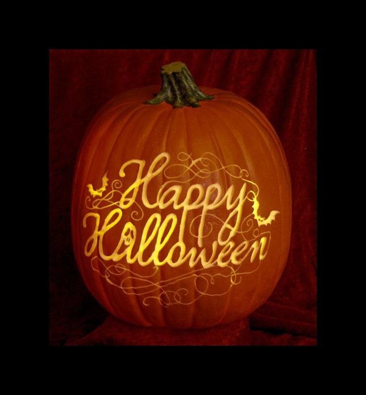 Happy Halloween Hand Carved on a Foam Pumpkin Plug in | Etsy