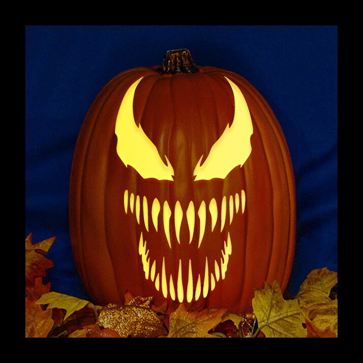 Venom Face 02 Hand Carved on a Foam Pumpkin Plug in light | Etsy
