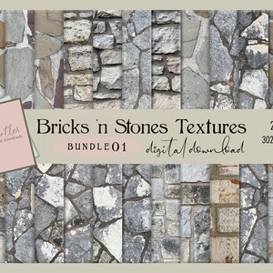 Bricks N Stones Textures Bundle 01 | Digital Paper, Neutral, Collage, Scrapbook, Texture, Journal, Printable, Overlay, Background