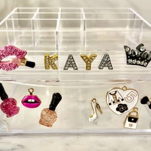 Personalized, charm acrylic make up organizers