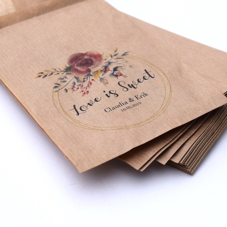 Personalised wedding sweet bags candy cart favour bags love is sweet flower FBW1 Personalised wedding sweet bags candy cart favour bags love is sweet flower FBW1