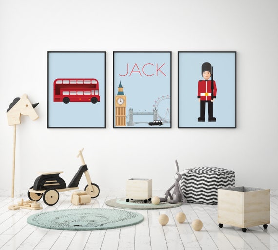 Personalised London Print Nursery Print London Wall Art London Kids Room Wall Decor Red Bus