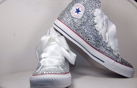 white baby bling converse
