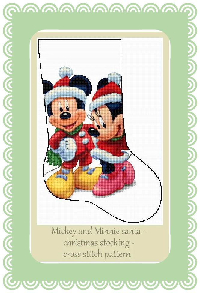 Mickey and Minnie santa christmas stocking Cross stitch pattern Christmas decoration Christmas stocking decoration DIY Mickey cross stitch