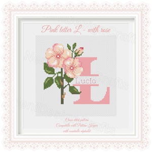 Patrón de punto de cruz con la letra L rosa Nombres personalizables Alfabeto contable Punto de cruz del alfabeto Punto de cruz con nombres Decoración del hogar Regalos personales