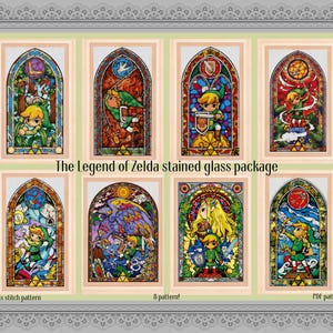 Zelda korsstygnsmönster med målat glas, DIY-dekor (PDF-mönster)