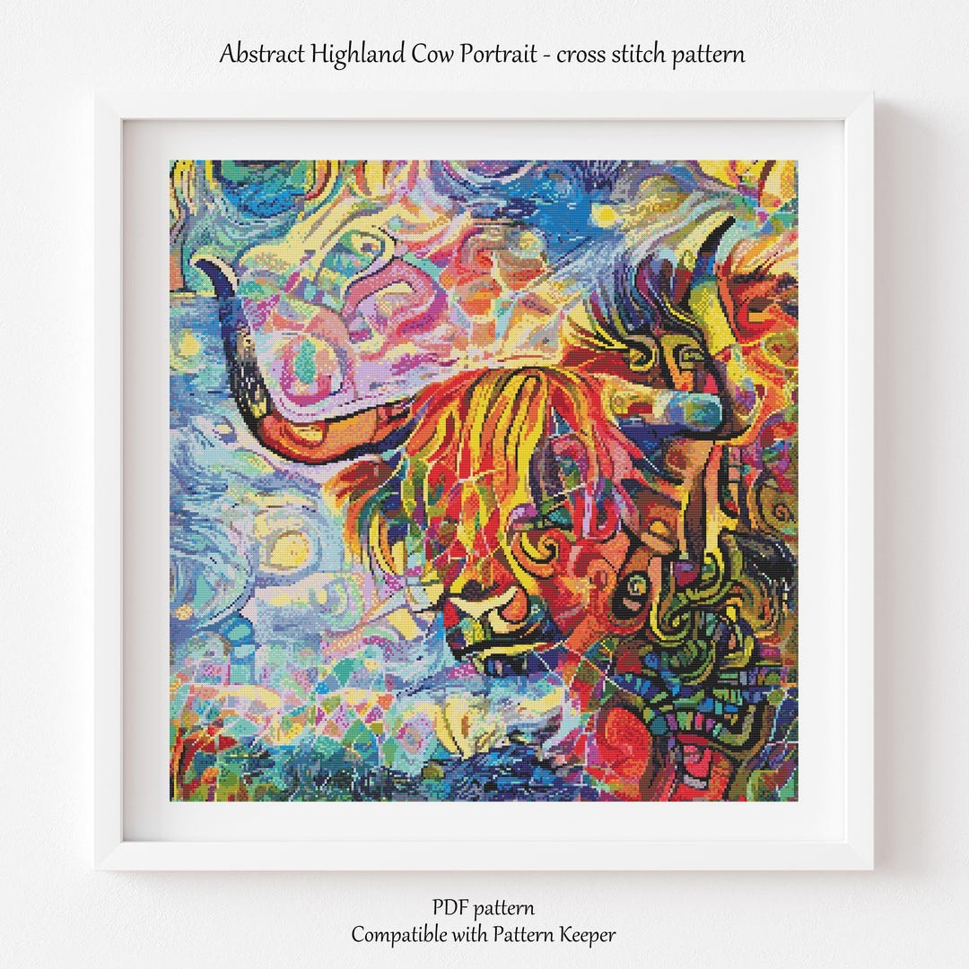 Abstract Highland Cow Cross Stitch Pattern, Colorful Art (PDF Pattern ...