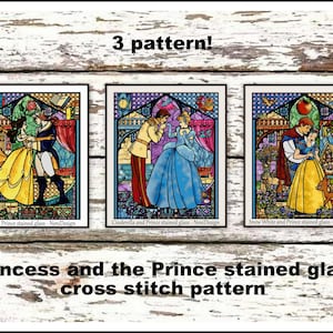 3 vetrate artistiche: Principessa e il Principe, Schema per punto croce, Vetrate artistiche di Biancaneve, Vetrate artistiche di Cenerentola, Vetrate artistiche di Belle, Camera dei bambini