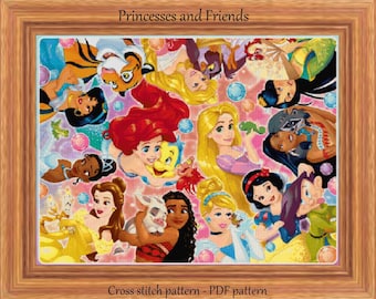Princesses and Friends Cross Stitch Pattern, Home Decor (PDF Pattern)