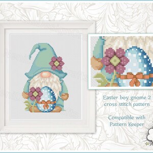 Easter Gnome Boy 2 Cross stitch pattern Easter cross stitch DIY Gnome cross stitch Cute Gnome Home decor Spring cross stitch Easter Egg