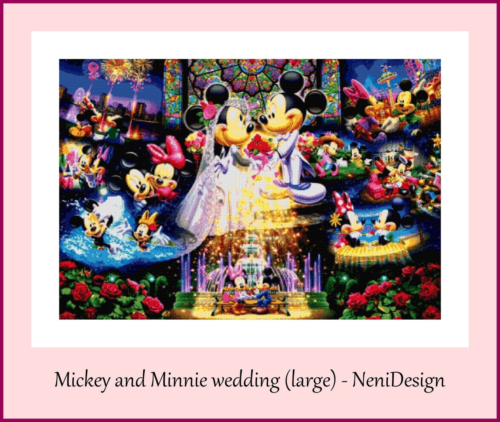 Mickey and Minnie Mouse Wedding Large Pattern Cross Stitch Pattern