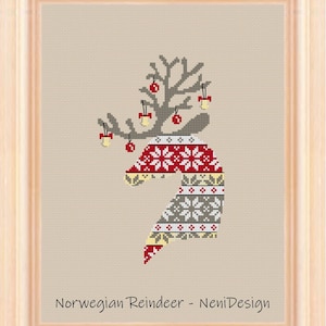Norwegian reindeer cross stitch pattern, reindeer cross stitch, reindeer pattern, chirstmas, christmas cross stitch, christmas pattern