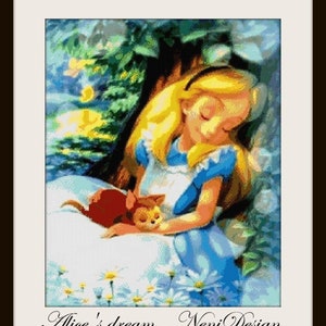 Alice dreaming, cross stitch pattern, cross stitch Alice princess, Alice pattern Kids room decoration DIY Alice nursery cross stitch