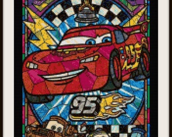McQueen stained glass Cross stitch pattern McQueen cross stitch McQueen pattern Kids room decoration heroes cross stitch DIY McQueen pattern