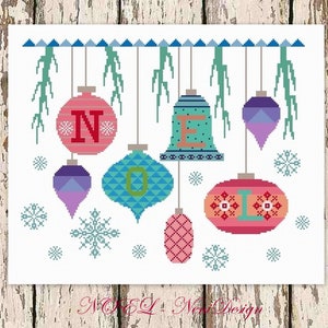Colorful pastel Christmas pattern, "NOEL", cross stitch pattern, cross stitch christmas, cross stitch, PDF pattern, instant download!