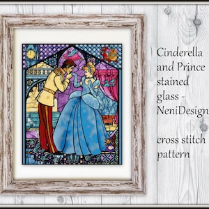 Vitrail Cendrillon et prince, point de croix, point de croix Cendrillon, vitrail à faire soi-même, point de croix avec pince, Cendrillon et son amour Chambre d&#39;enfants