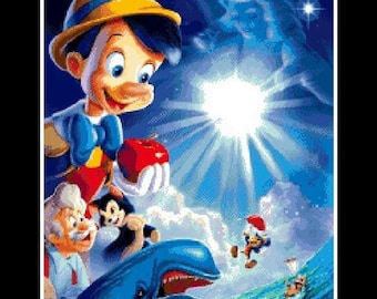 Pinocchio tale scene Cross stitch pattern DIY Pinocchio Tale heroes pattern Kids room decoration Pinocchio cross stitch DIY kids room decor