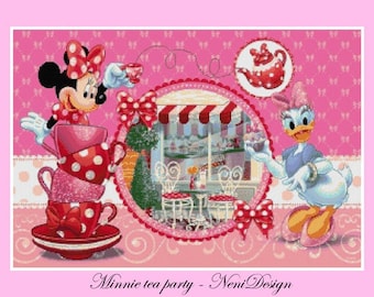 Minnie tea party Cross stitch pattern Kids room decoration DIY minnie DIY tale hero cross stitch Tea party cross stitch Girl decoration