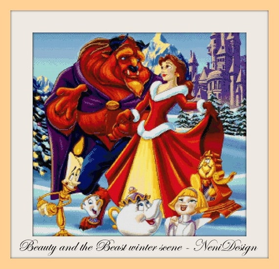 belle winter dress cartoon Beauty and the Beast Scene Cross Stitch Pattern Cross Stitch Kids Room Decoration DIY Princess Belle DIY Kids Decoration Glamorous Illusion Bateau A-Line Style_E-CALDISE Size:9m Leotard