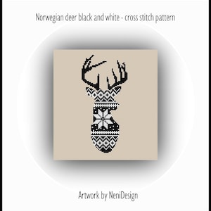 Norwegian deer black and white, christmas, christmas decoration, deer christmas pattern, cross stitch pattern, deer cross stitch, deer