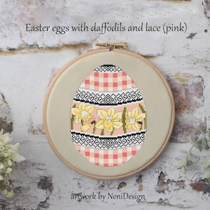 Easter eggs with daffodils and lace (pink), cross stitch pattern easter cross stitch, egg cross stitch, easter pattern, easter egg, daffodil