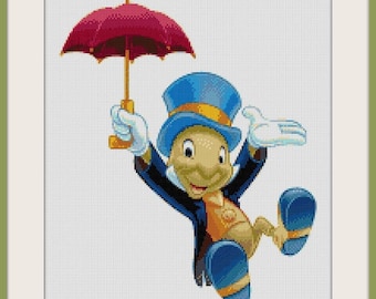 Patrón de punto de cruz Pepito Grillo Héroes de cuentos punto de cruz Decoración de habitación infantil DIY Pepito Grillo Decoración de guardería Punto de cruz de grillo