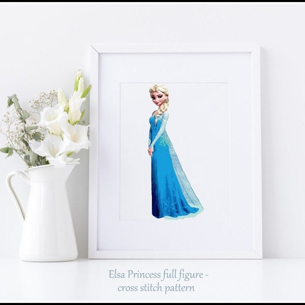 Elsa Princess full figure Cross stitch pattern Beautiful dress Cross stitch Elsa Kids room decoraiton Nursery decoration DIY princess Elsa