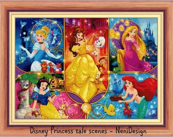 Princess Tale Cross Stitch Pattern, Kids Room Decor (PDF Pattern)