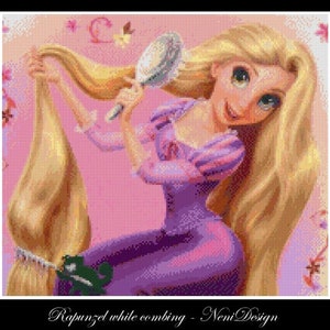 Rapunzel while combing Cross stitch pattern Cross stitch Rapunzel Rapunzel pattern Kids room decoration DIY Rapunzel Tale hero cross stitch