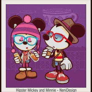 Hipster Mickey and Minnie Cross stitch pattern Cross stitch Mickey Kids room decoration DIY Mickey Tale hero cross stitch DIY heroes pattern