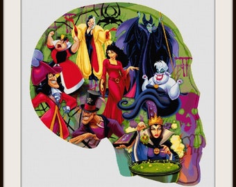 Villains Skull Cross Stitch Pattern, Evil Characters (PDF)